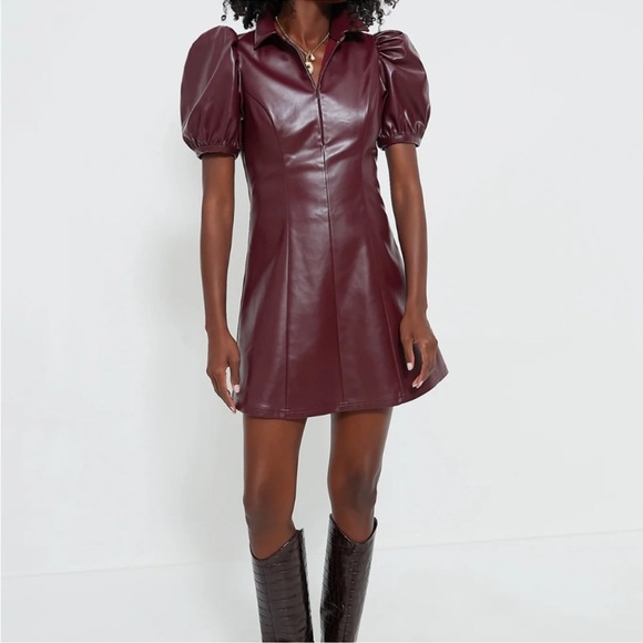 Tuckernuck Dresses & Skirts - TUCKERNUCK Hyacinth House Burgundy Front Zip Faux Leather Mini Dress